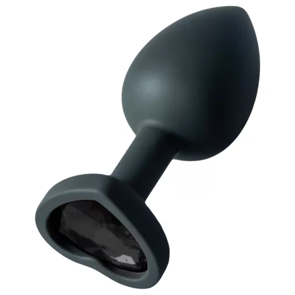 Sunfo - siliconen buttplug met hartvormige zwarte steen - zwart