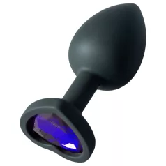   Sunfo - siliconen buttplug - hartvormige paarse steen - zwart