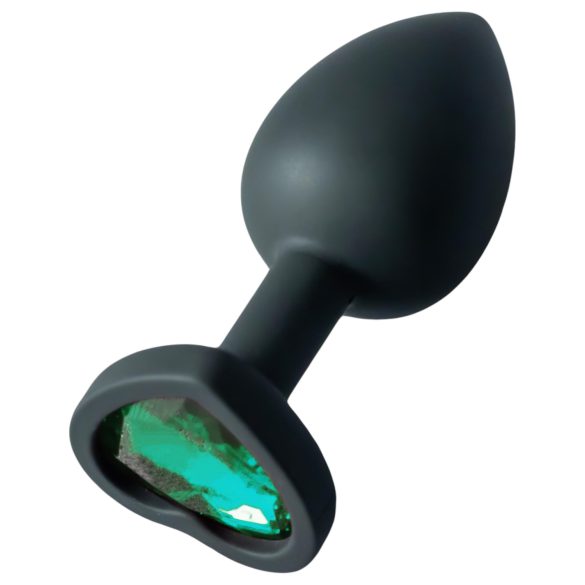 Sunfo - siliconen buttplug hartvormige groene steen - zwart