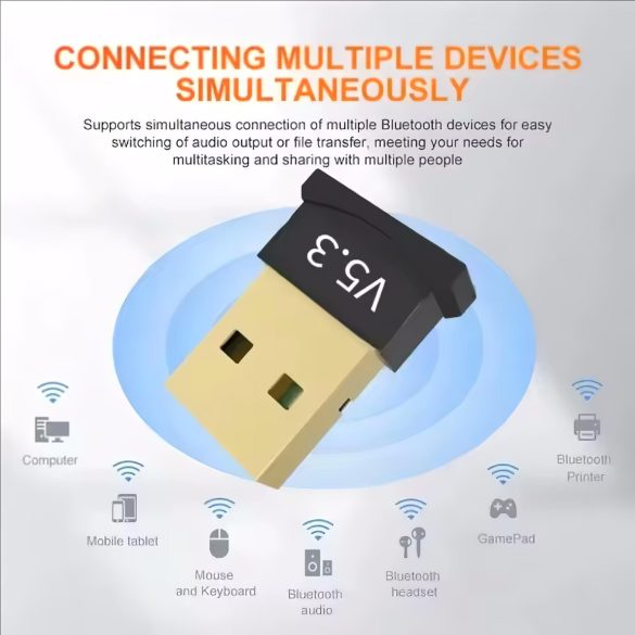 Bluetooth 5.3 USB-adapter voor maximaal 6 apparaten