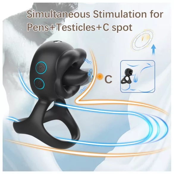 Biu-Biu - penisring en clitorisstimulator met vibrator - zwart