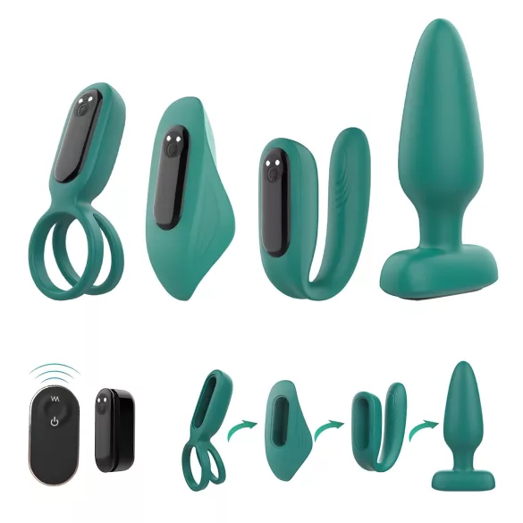 Sex HD - vibrator set met afstandsbediening - 4-delig - oplaadbaar - groen