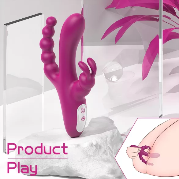 Sex HD Joker - vibrerende dildo met 3 armen - oplaadbaar - waterdicht - paars