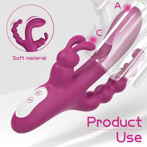 Sex HD Joker - vibrerende dildo met 3 armen - oplaadbaar - waterdicht - paars