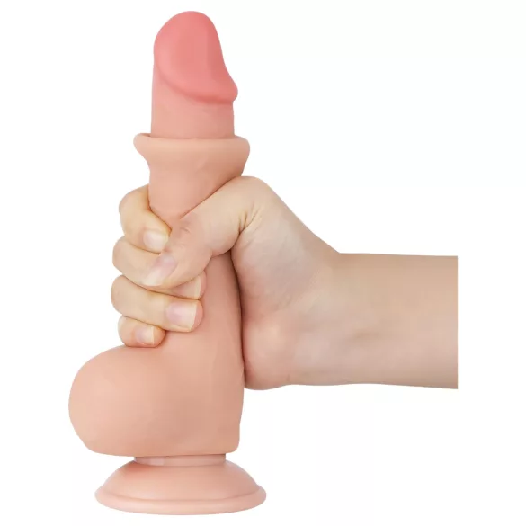 Lovetoy Sliding-Skin - dildo met zuignap - dubbel laag - 19,5cm - huidkleur