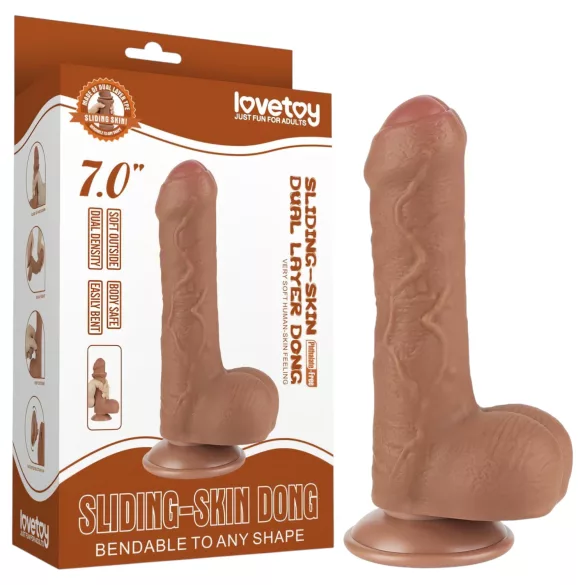 Lovetoy Sliding-Skin - realistische dildo met ballen - 18,3cm - huidskleur