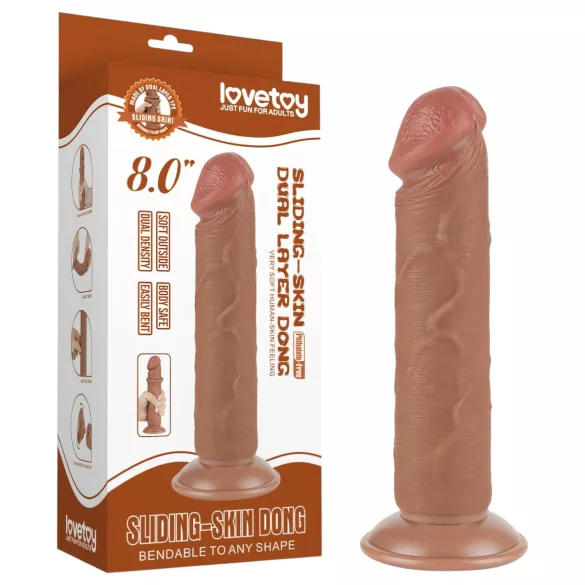 Lovetoy Sliding-Skin - dildo met zuignap - dubbel laags - 20cm - huidskleur