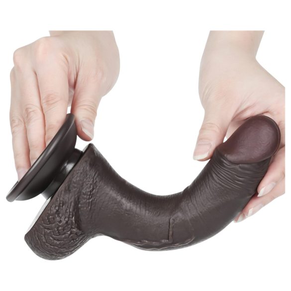 Lovetoy Sliding-Skin - dubbelgelaagde zuignap dildo - 19,5cm (bruin)