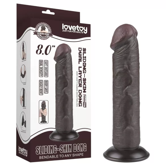 Lovetoy Sliding-Skin - dildo met zuignap - realistisch dubbel-laags - 20cm bruin