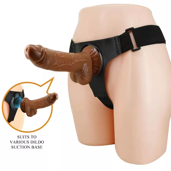 Pretty Love - harnas broekje met dildo - unisex - 17 cm - zwart