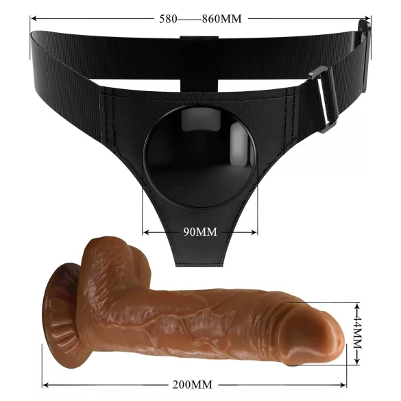Pretty Love - harnas broekje met dildo - unisex - 17 cm - zwart