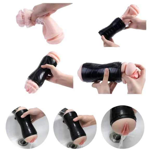 Vibeconnect - masturbator met realistische mond en vagina - huidskleur/zwart