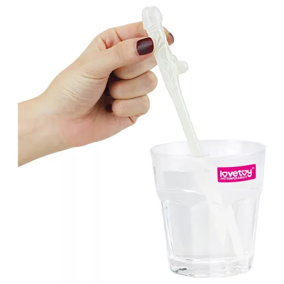 Lovetoy - rietje met penis - glow in the dark - wit