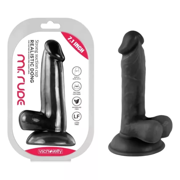 Mr. Rude - realistische dildo met zuignap en ballen - 17cm - zwart