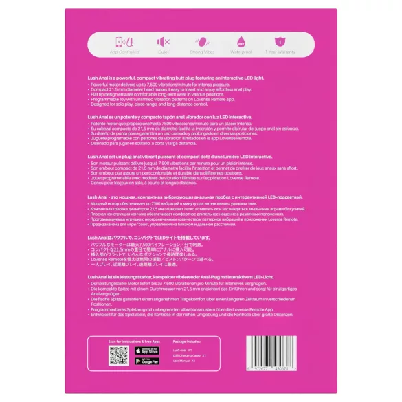 Lovense Lush Anal - App-gestuurde anale vibrator met LED - roze