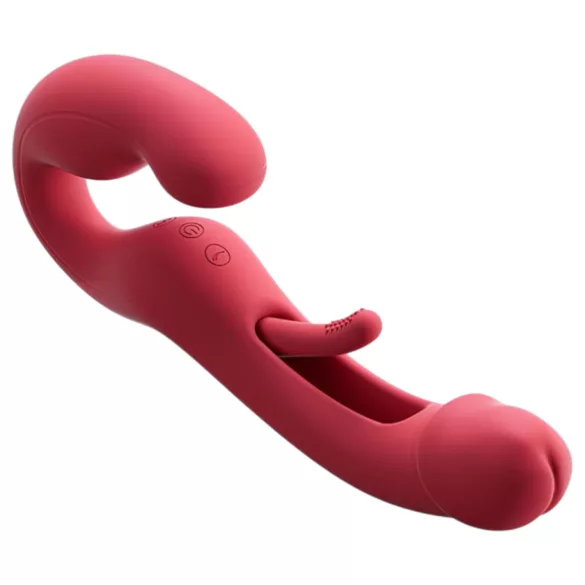 Honey Play Box Harmony Duo - app-gestuurde strap-on vibrator met tongfunctie (rood)
