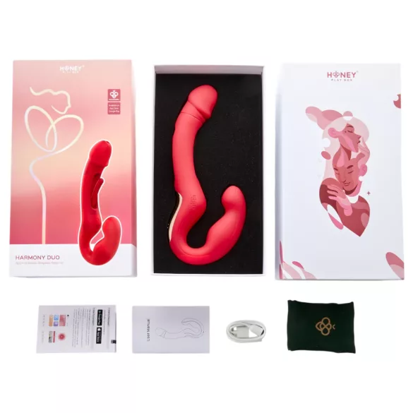Honey Play Box Harmony Duo - app-gestuurde strap-on vibrator met tongfunctie (rood)