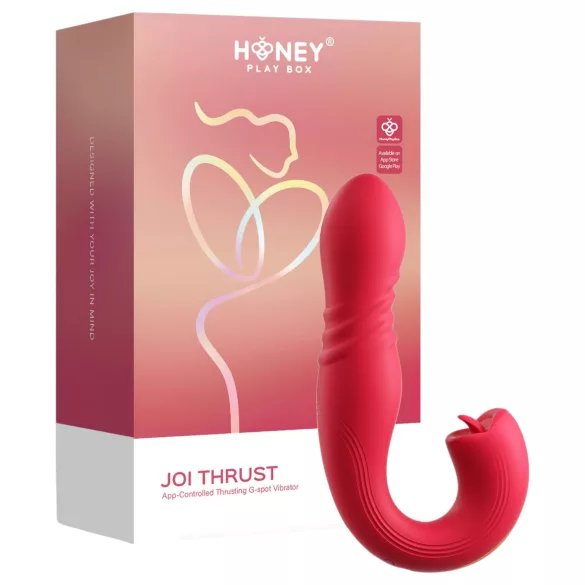 Honey Play Box Joi Thrust 2 - App-gestuurde stotende vibrator met tong (rood)