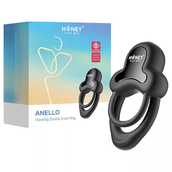 Honey Play Box Anello - App-gestuurde vibrerende penis- en teeltring voor mannen (zwart)
