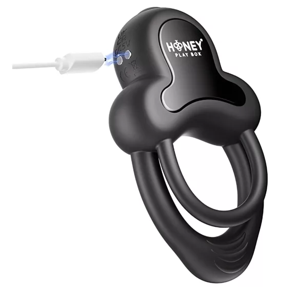 Honey Play Box Anello - App-gestuurde vibrerende penis- en teeltring voor mannen (zwart)
