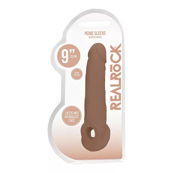 RealRock - penis sleeve - extra lang 21,5 cm - donker huidskleur