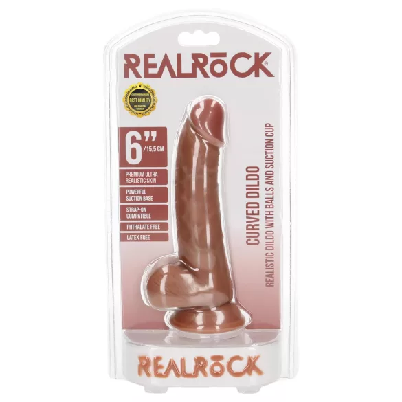 RealRock - dildo met zuignap en ballen - 15,5cm - donker huidkleur