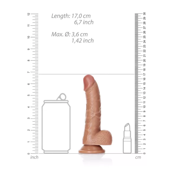 RealRock - dildo met zuignap en ballen - 15,5cm - donker huidkleur
