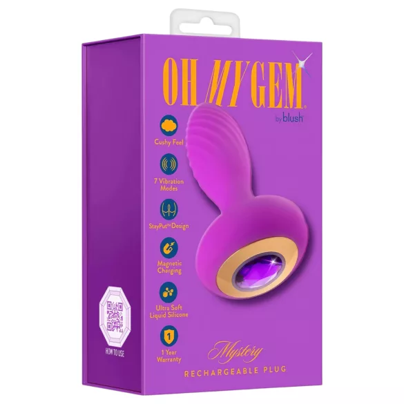 Oh My Gem - vibrerende buttplug met steen - silicone - paars