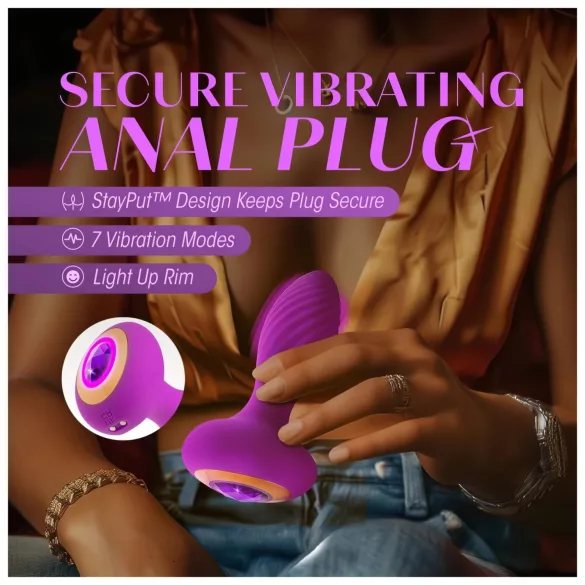 Oh My Gem - vibrerende buttplug met steen - silicone - paars