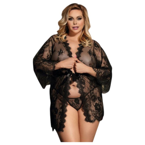Subblime Queen Plus - kanten kimono set - zwart (XL-2XL)