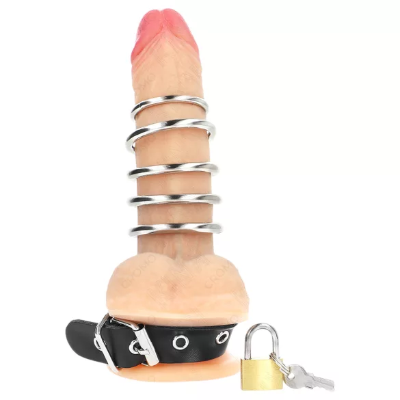 Kink - penisring met metalen ringen - zwart