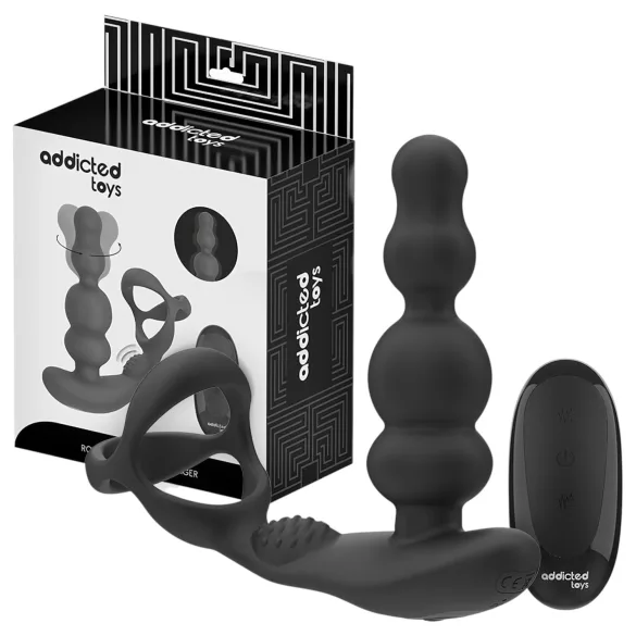 Addicted Toys - anaal vibrator met draaiende kop en penisring - zwart