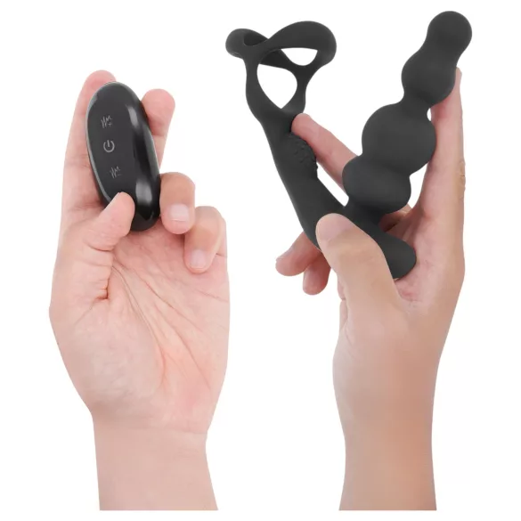 Addicted Toys - anaal vibrator met draaiende kop en penisring - zwart