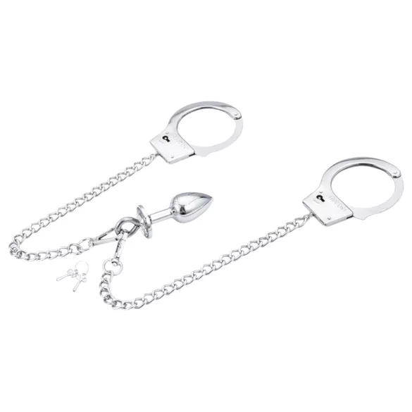 LateToBed - handboeien met buttplug - metaal zilver