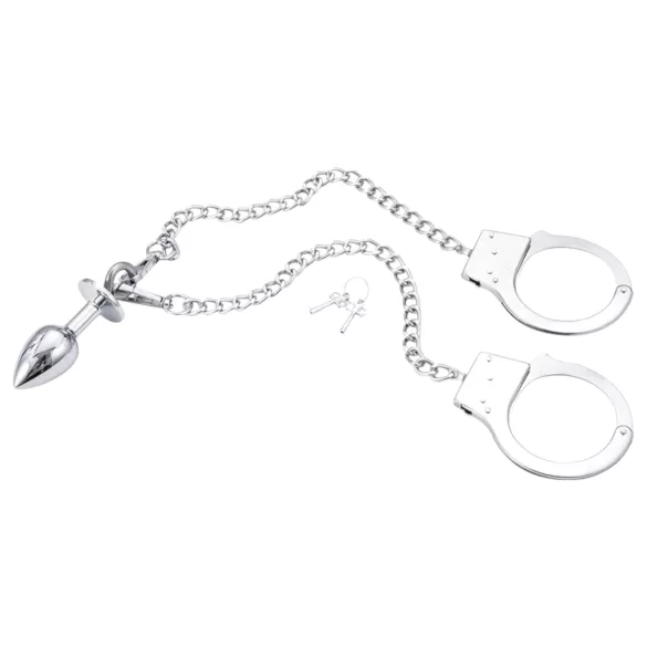 LateToBed - handboeien met buttplug - metaal zilver