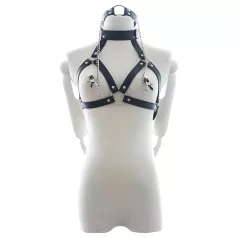 Latetobed - borstharnas met bitgag en tepelklemmen - zwart