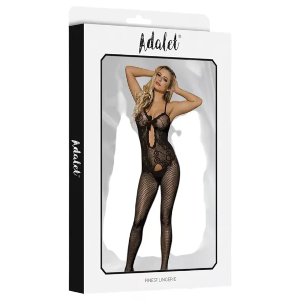 Adalet Many - erotische catsuit met strik - netstof - zwart