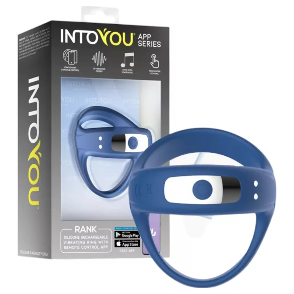 INTOYOU - App-gestuurde vibrerende penis- en teeltring, voor mannen (blauw)