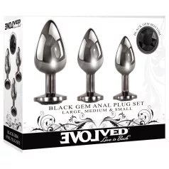   Evolved Black Gem - metalen buttplug set - zwarte steen - zilverkleurig