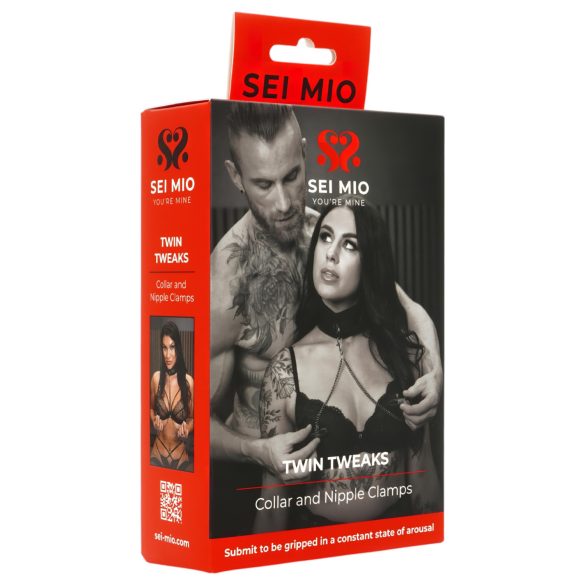 Sei Mio - halsband en tepelklemmen (zwart)