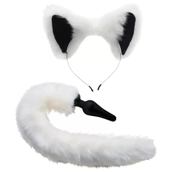 TAILZ - fox staart buttplug met diadeem - zwart/wit