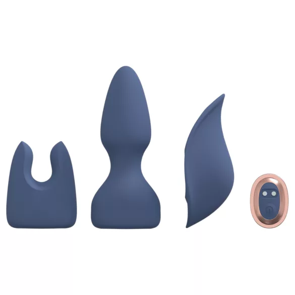 Loveline - vibratorenset met verwisselbare kop (blauw-grijs)