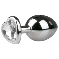 Easytoys - metalen buttplug hartvormig wit steentje - zilver