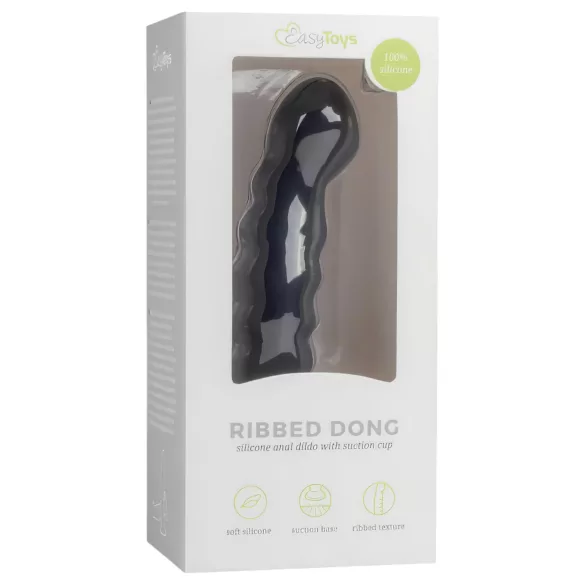 Easytoys - anale dildo met ribbels - zuignap - zwart - 14 cm
