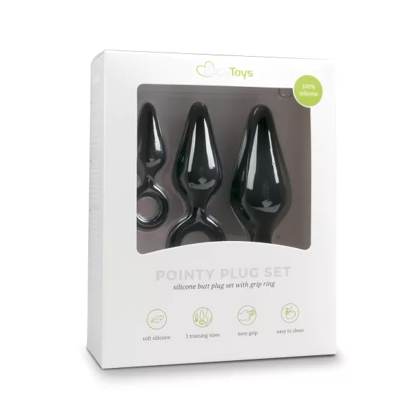Easytoys - anale plug set met ring - 3 stuks - zwart