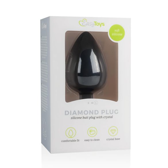 Easytoys Diamond - zwarte anale plug met witte steen (groot)