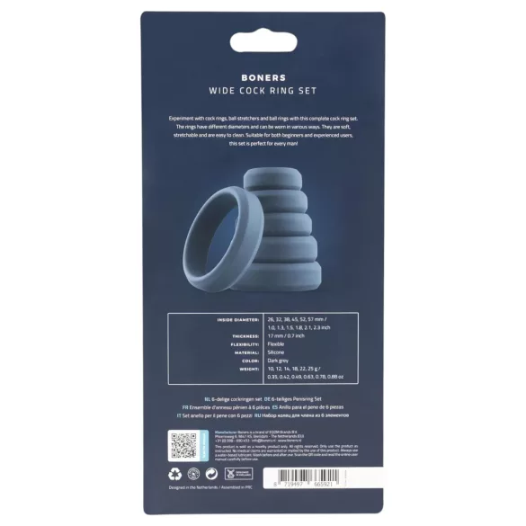 Boners - siliconen penisringen set - 6 stuks - grijs
