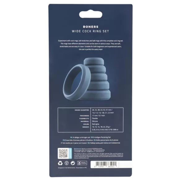 Boners - siliconen penisringen set - 6 stuks - grijs