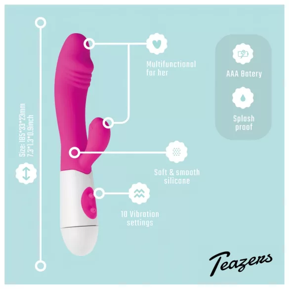 Teazers - realistische vibrator met clitorisklem (roze)