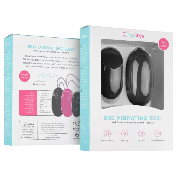 EasyToys - draagbaar, oplaadbaar, waterdicht vibratie-ei met afstandsbediening (zwart)